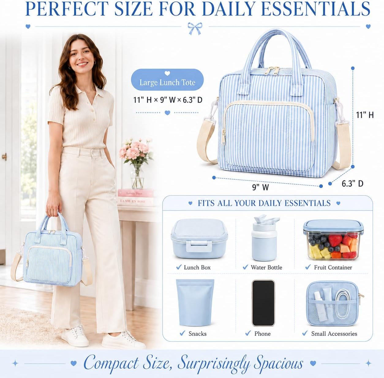 Insulated Lunch Tote Bag for Women, Large Capacity Lunch Bag
