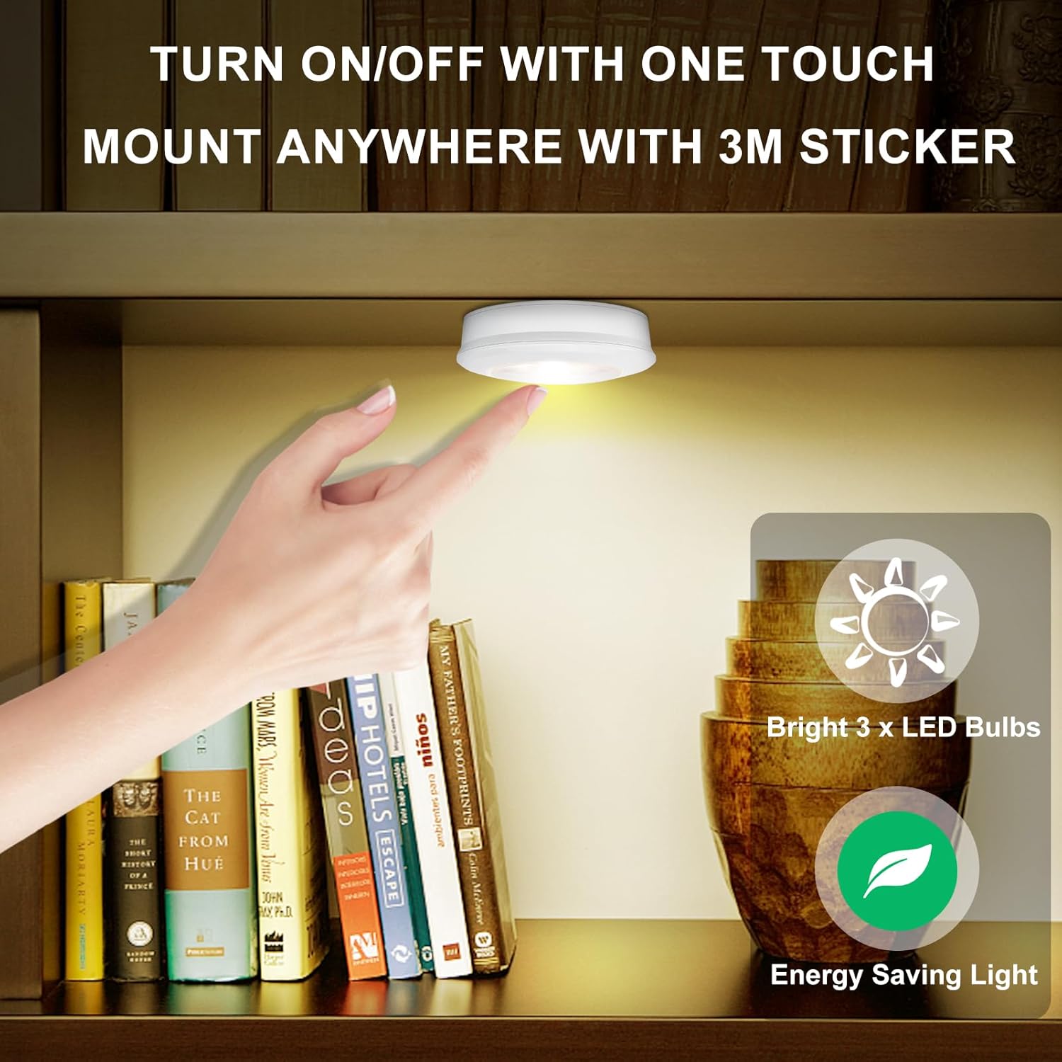 LUXSWAY LED Puck Light, Ultra-Thin Touch Lights, Battery Operated, Tap Lights, Stick on, Under Cabinet Lighting, Ideal for Kitchen, Closets, Garage (Included 18 AAA Batteries, 6 Pack, White)