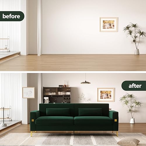 Miniatura 5 de ReyTinn Sofá moderno de terciopelo negro de mediados de siglo de 85 pulgadas con patas de metal dorado, sofás de dos plazas copetudos de 3 plazas