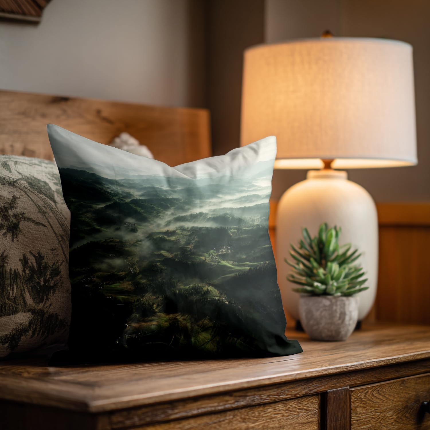 Shrahala Countryside Misty Morning Decorative Throw Pillow Cover, Rolling Terrain Pastoral Ry Square Pillowcase Blended Double-Sided No Inserts for Bedroom Living Room Set of 2 (20 x 20 in)