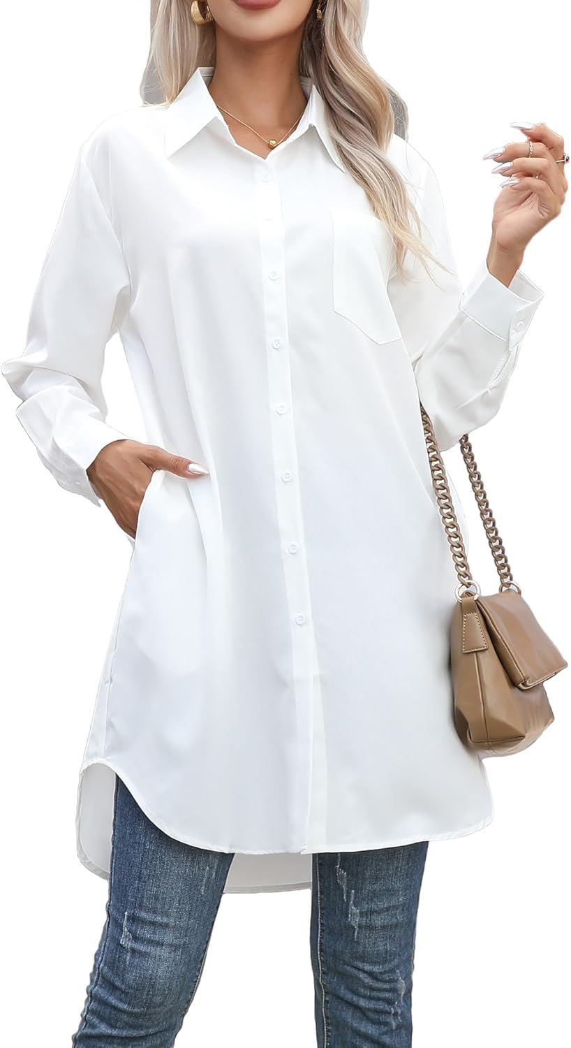 Womens casual button down shirt long sleeve oversized blouse