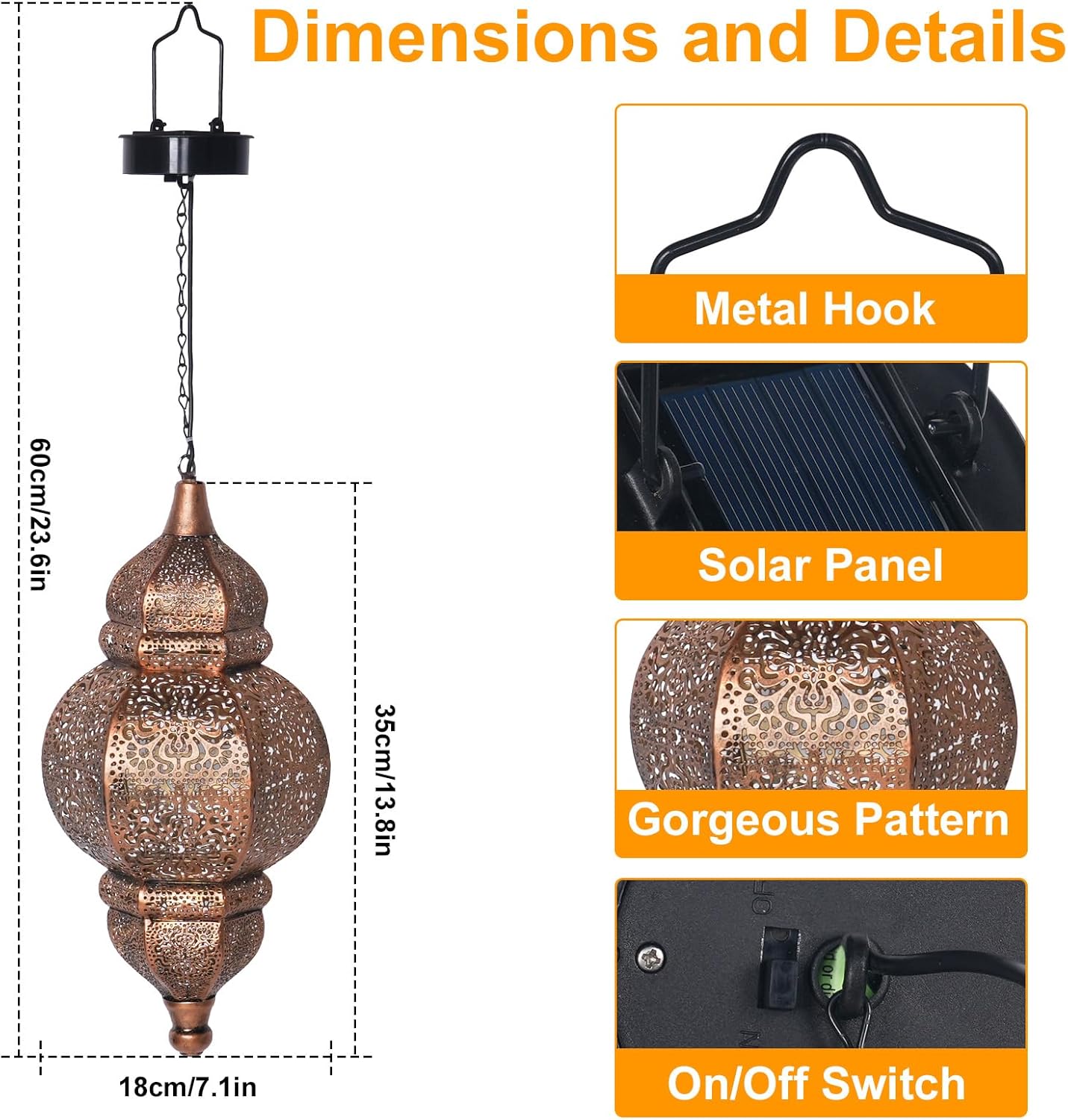 2 Pack Hanging Solar Lights, Outdoor Decor Solar Lantern, Waterproof Metal Moroccan Lantern for Outside Patio Pathway Yard Front Porch Backyard Garden Decorative