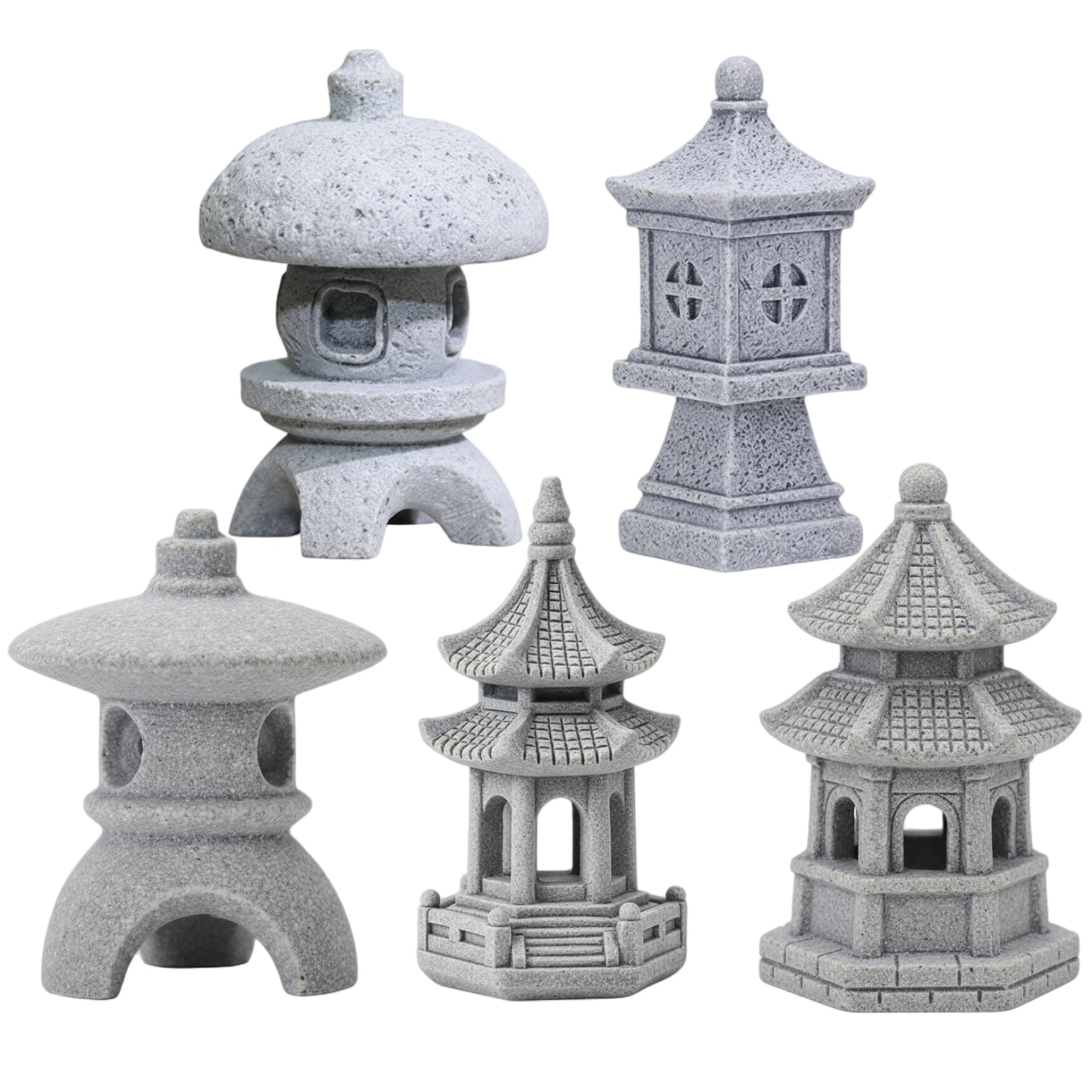 Comebachome Japanese Garden Decor 5 Styles Realistic Pagoda Garden Statue Resin Pagoda Lantern for Landscape Balcony Patio Porch Yard, Uso al aire libre