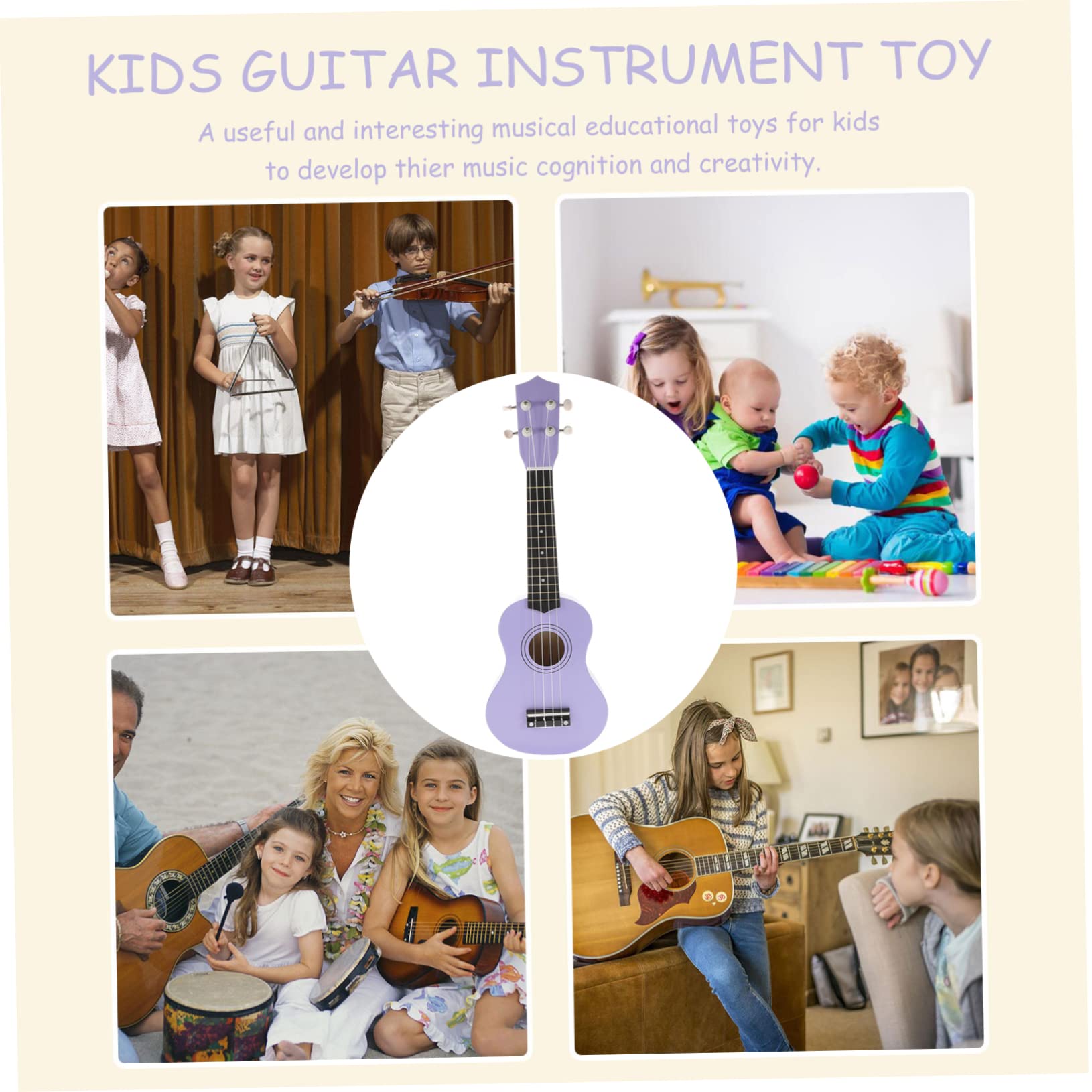 21 Zoll Violette Holz Ukulele Spielzeug für Kinder Frühe Bildung | Ukulele für Kinder, Musikalisches Lernspielzeug, Abgerundete Kanten ohne Grate, Geschenk