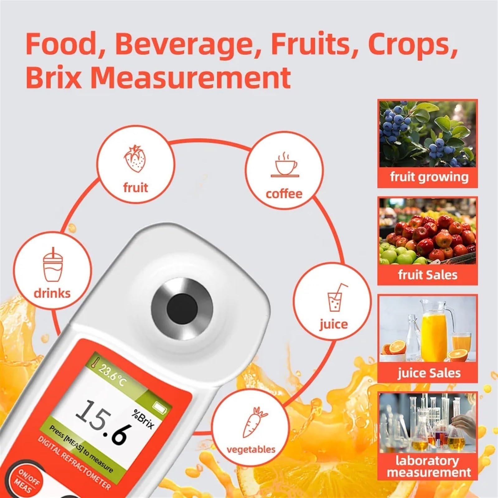 Refractómetro, Refractómetro digital de azúcar 0-55%, precisión de ±0,2% con compensación de temperatura for medir en bebidas de frutas