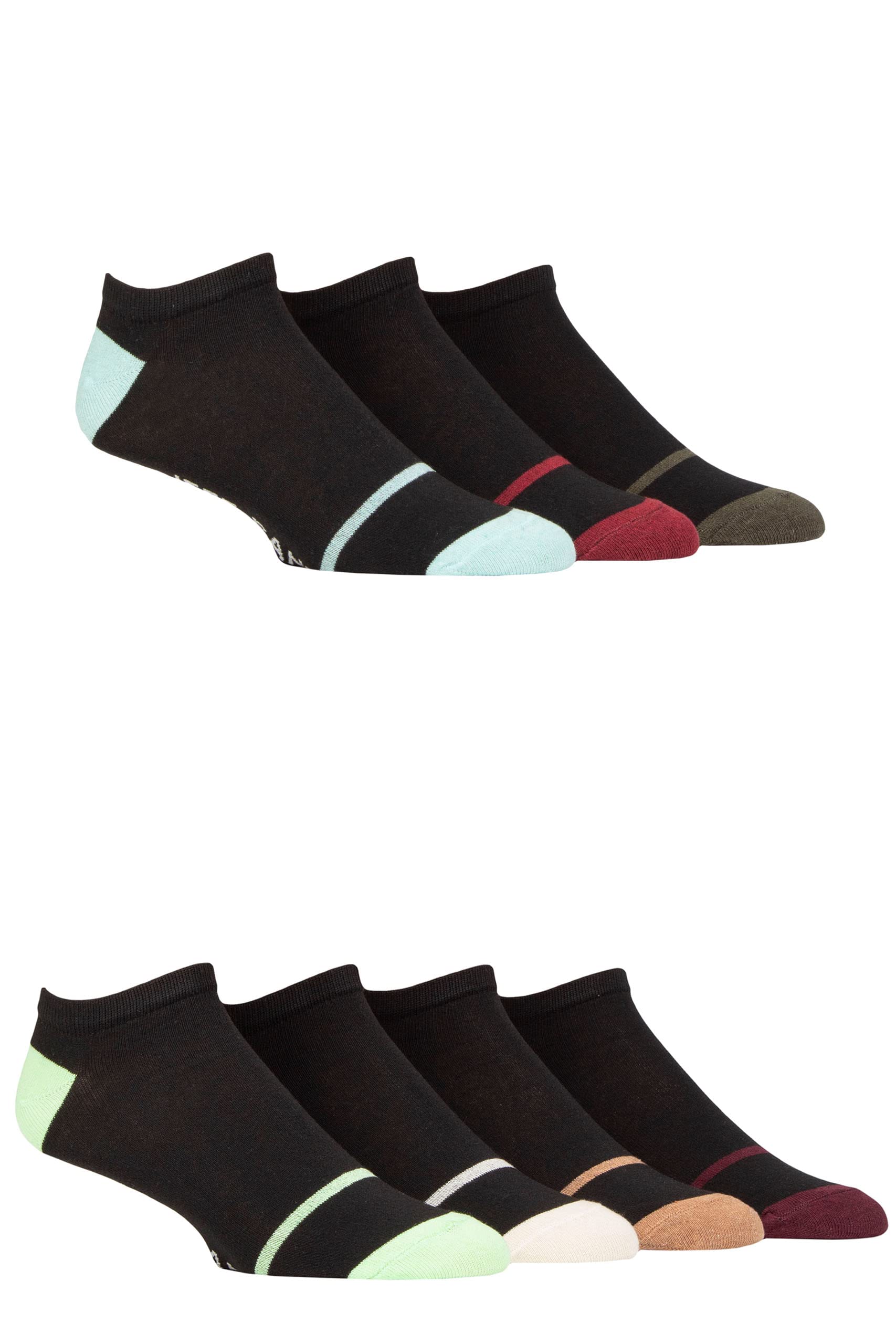 Jeff Banks Mens Recycled Cotton Patterned Trainer Socks Pack of 7 Black 7-11