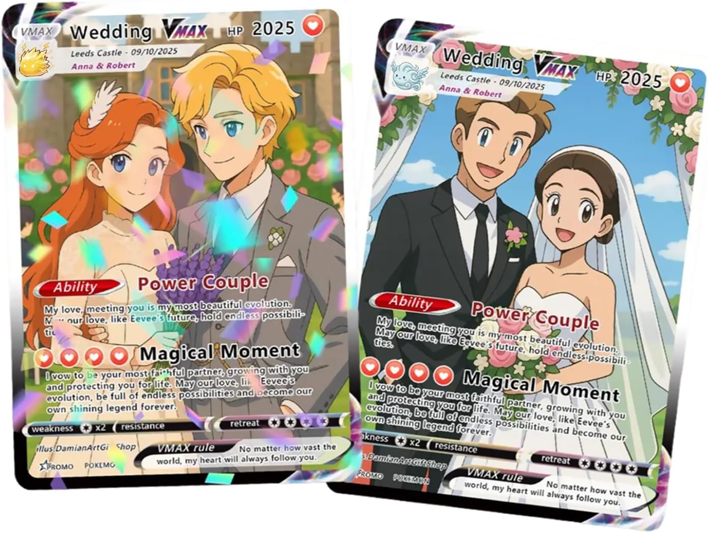 Couple Poke Card Custom with Anime Picture - Personalized Poke Wedding Cards, Perfect Custom Lovers Souvenirs for Him and Her, Waterproof Card, 2.48 x 3.46 Inche