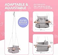 Vista 4 de CaTeam - Columpio de lona para bebé, silla colgante de madera con cinturón de seguridad, silla de columpio duradera, columpio para interiores