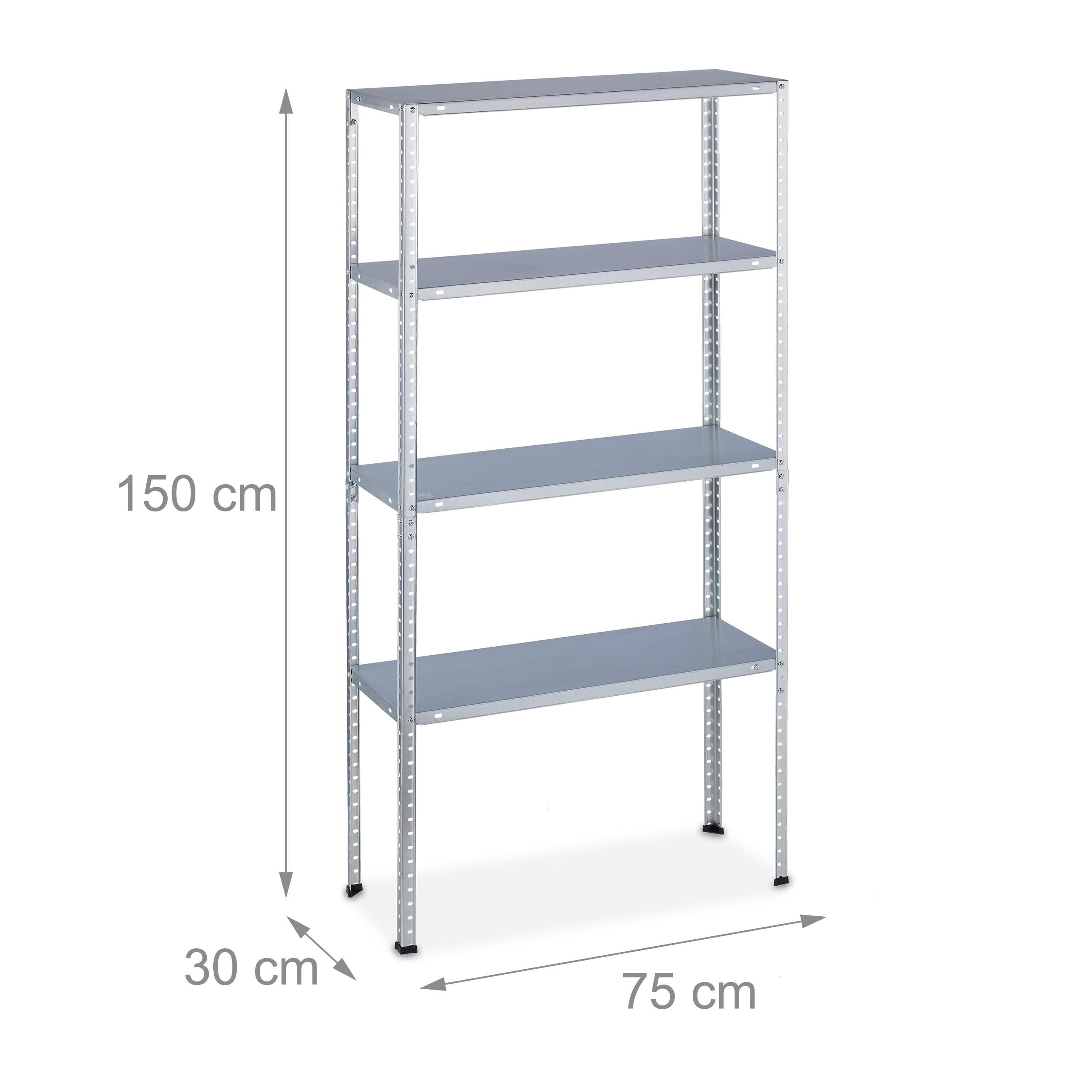 Relaxdays Schwerlastregal, Traglast: 200 kg, 4 Ebenen, HxBxT: 150 x 75 x 30 cm, Keller & Garage, Stahl, verzinkt, Silber