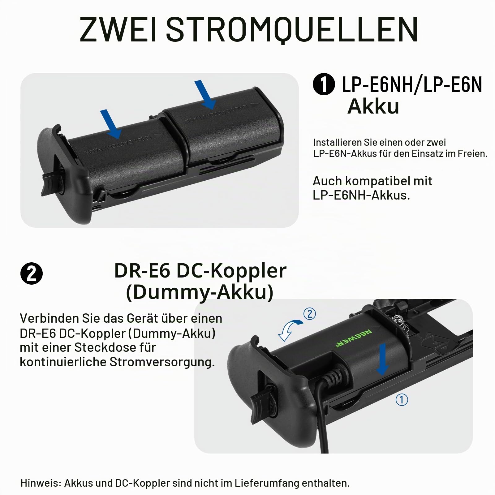 NEEWER Batteriegriff Ersatz für BG-R10 Kompatibel mit Canon EOS R5 R5C R6 R6 Mark II spiegellosen Kameras, angetrieben von LP-E6/LP-E6N/LP-E6NH Batterien für stabile vertikale Aufnahmen