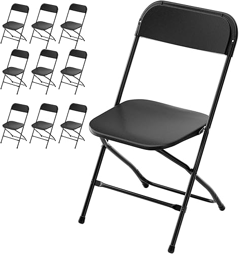 Bonnlo Juego de 10 sillas plegables, asiento resistente de plástico negro con marco de metal, perfecto para fiestas, eventos, bodas, cumpleaños,