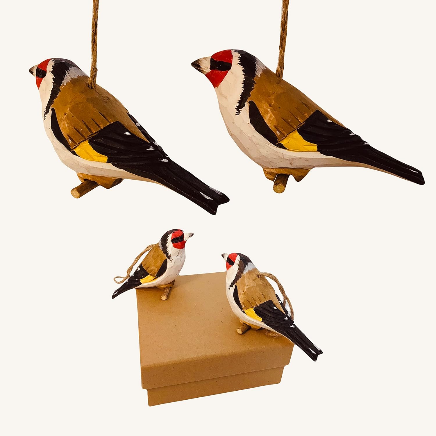 Cian 2Pack Goldfinch Wooden Carved Birds Ornaments Gift Set Miniature