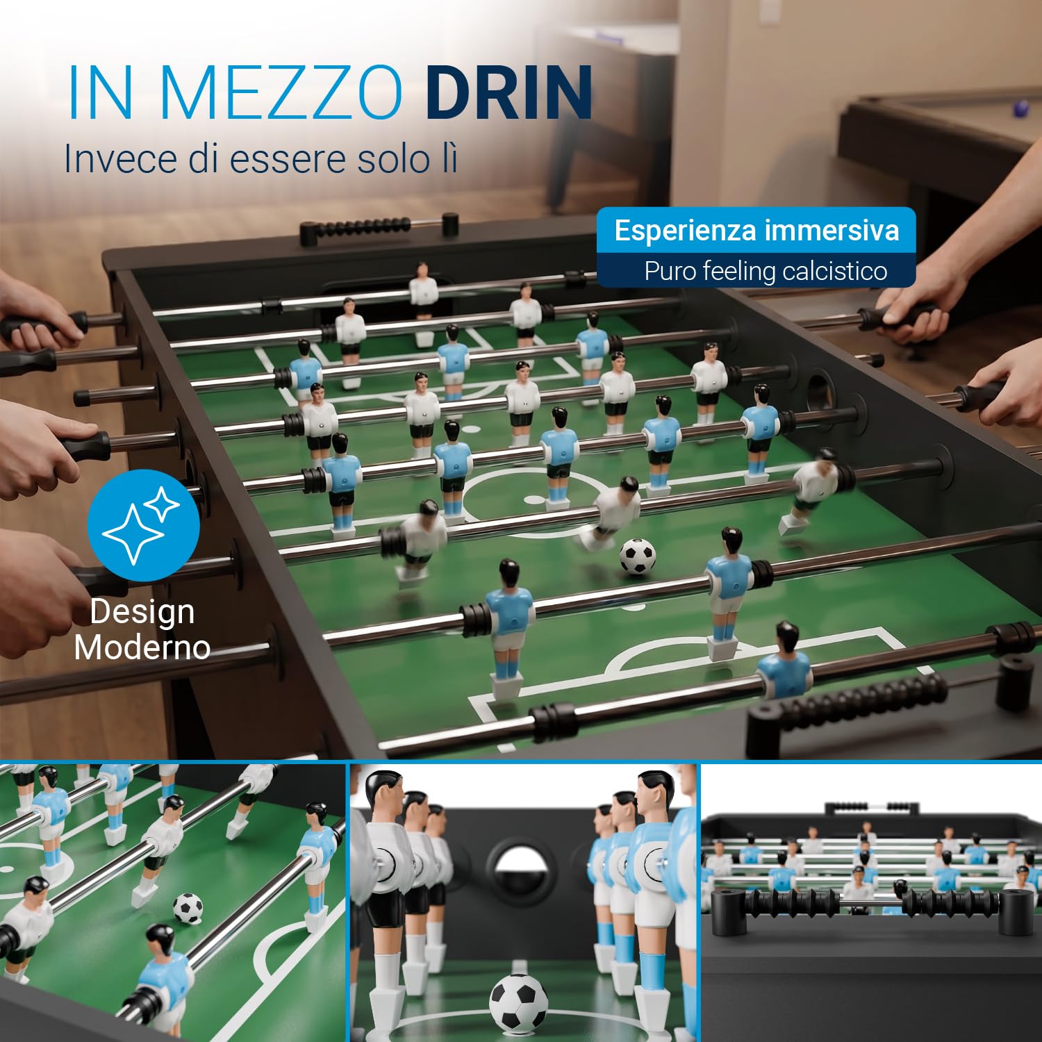 ArtSport Calcio balilla Wuzzler - Tavolo da calcio balilla incl. 2 palline con portabevande Kicker Calcio balilla Tavolo da calcio Tavolo da kicker