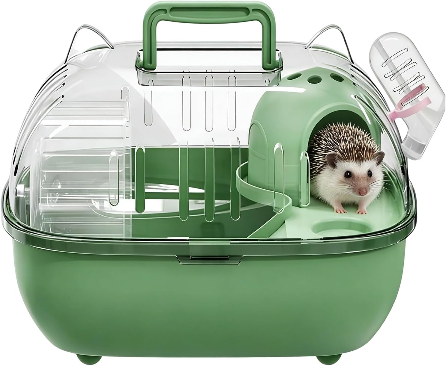 Animal Travel Cage, Small Carrier, 27.5x22x20cm, Pet Outing Cage, Hamster Travel Enclosure, Transparent Cover, for Rabbits Rodents, Lizards Transport, Car Outing Picnic