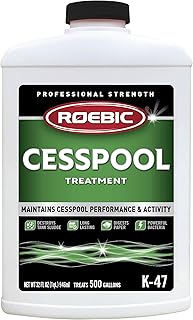 Roebic K-47-Q Cesspool Treatment Prevents Clogging and Buildup, Exclusive Bacteria Digests Paper and Destroys Sludge, 32 Ounces, No Size, White/Green