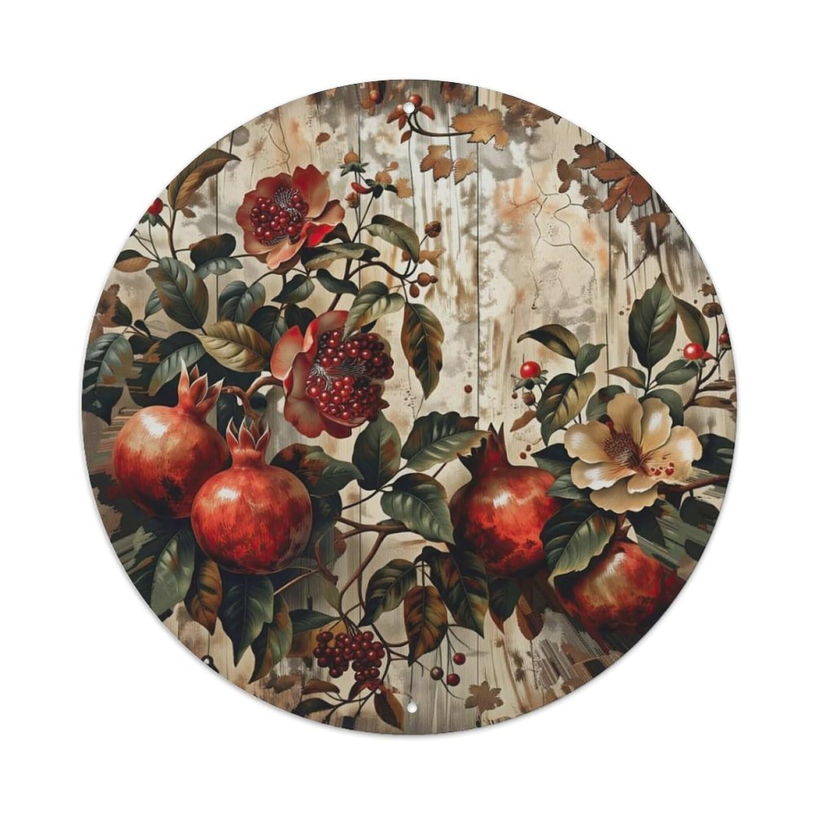Pomegranate Floral Autumn Leaves Pattern Metal Tin Sign