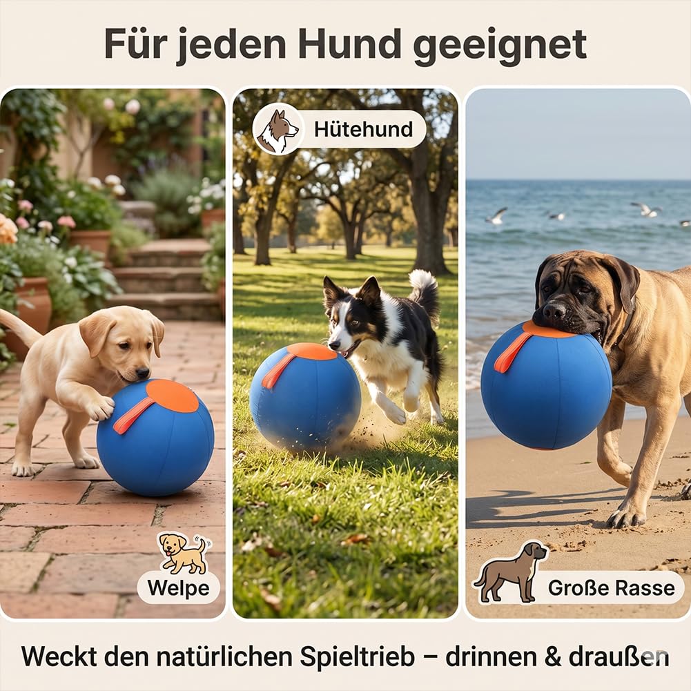 Herding Ball Hund | 45/55/65 cm großer aufblasbarer Jumbo-Ball | Reißfest mit Tragegriff | Riesen-Tennisball-Design für interaktives Training & aktive Auslastung (L:65CM)