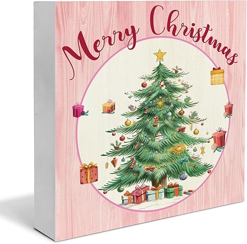 Miniatura 22 de Letrero rústico de madera con texto en inglés «Merry Christmas», decoración navideña estilo granja para mesa o estante, 5 x 5 pulgadas