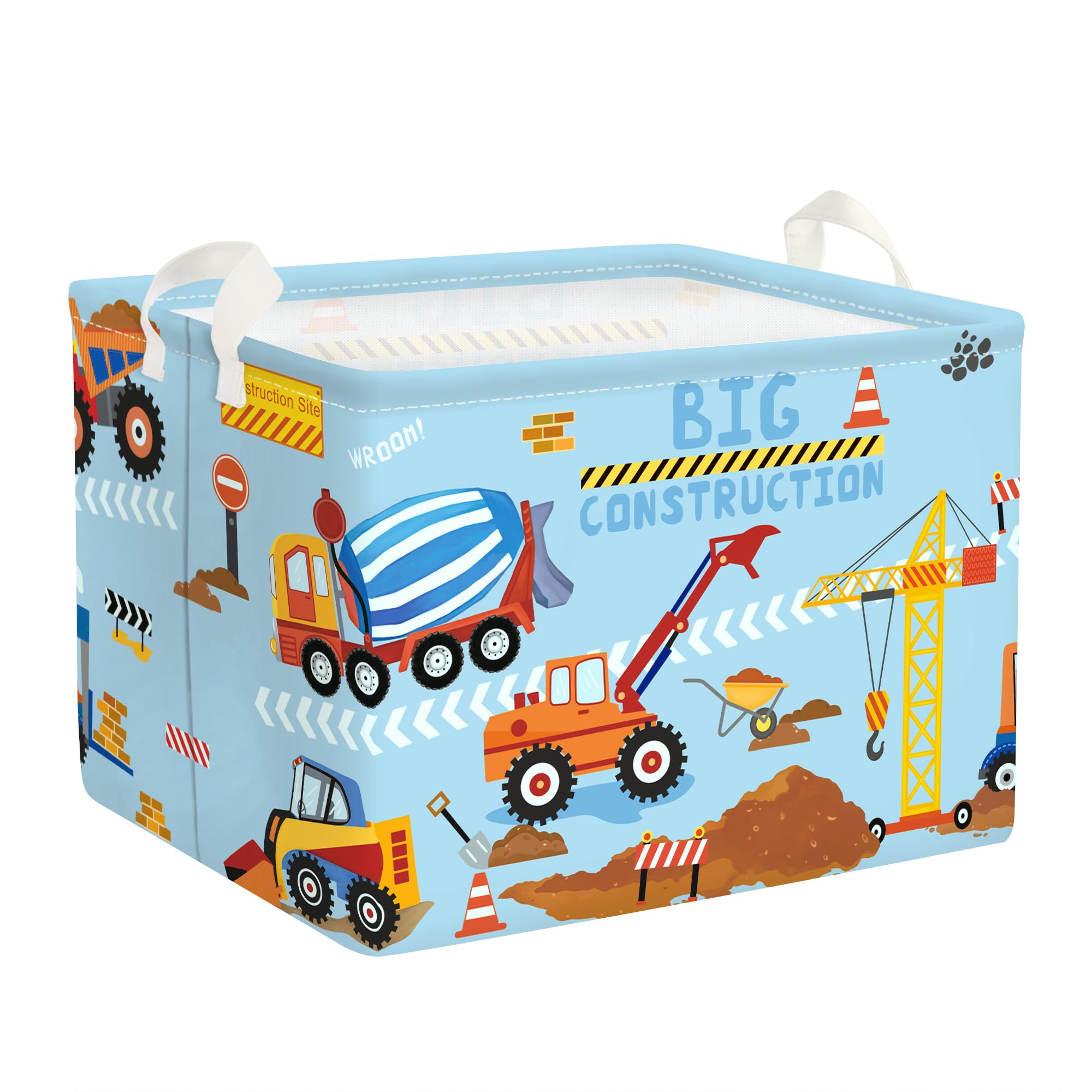 HUUMONSS Construction Vehicle Baby Laundry Hamper Collapsible Clothes Kids Storage Basket Large Boys Gift Toy Box Bin for Nursery Room, Excavator, 36L