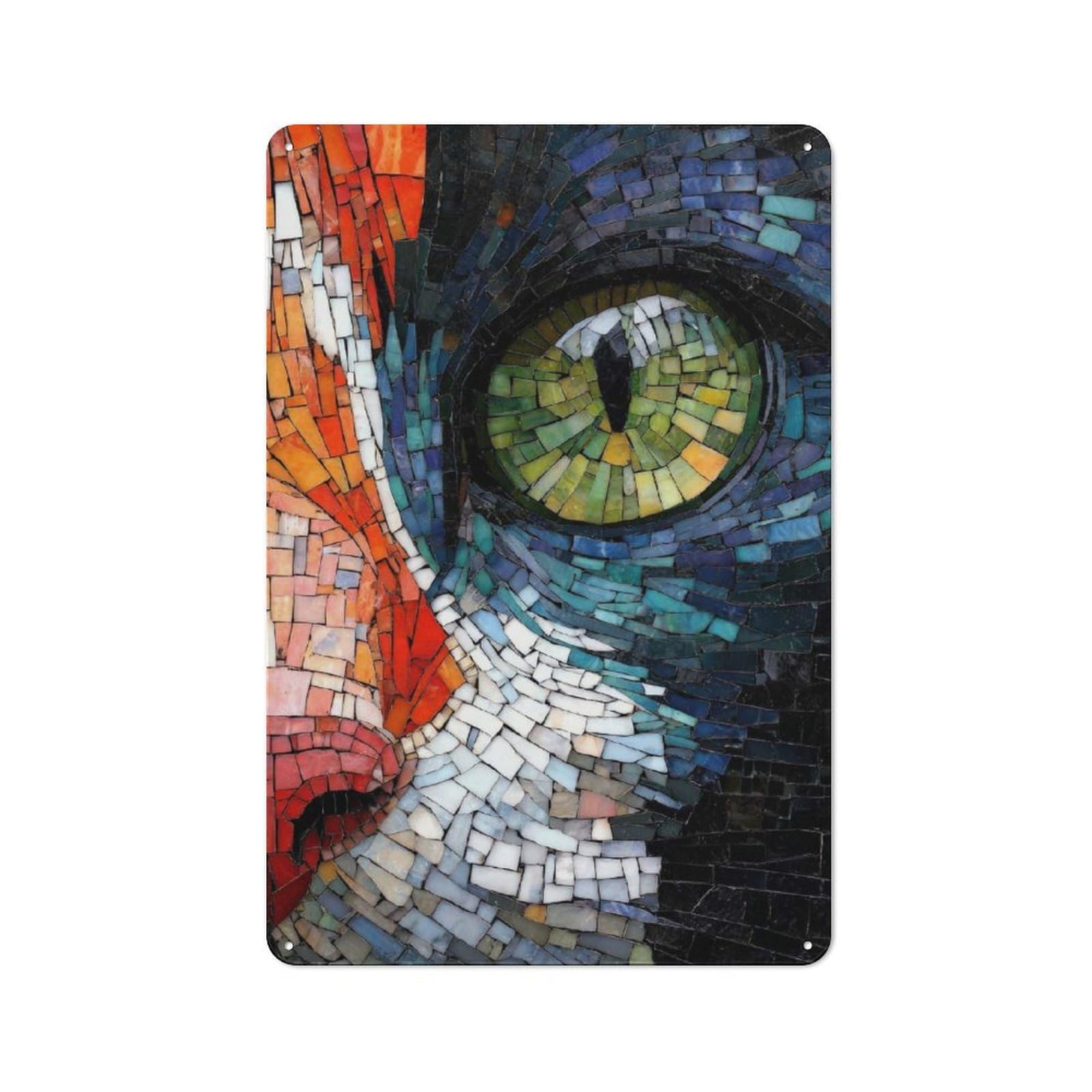 Mosaic Cat Eye Close-Up Clean Industrial Metal Wall Decor 30x20cm, Decorative Metal Plaque for Workspace, Cafe, Hallway Or Garage