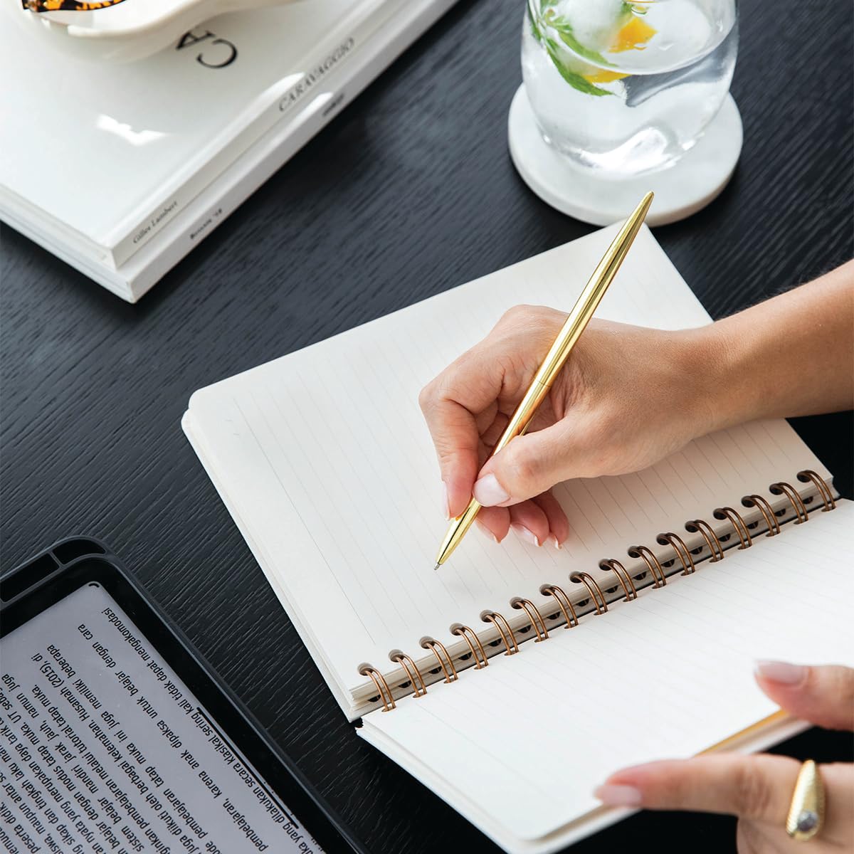 PAPERORA A5 Spiralli Sert Kapak Keten Çizgili Tarihsiz Not Defteri Siyah
