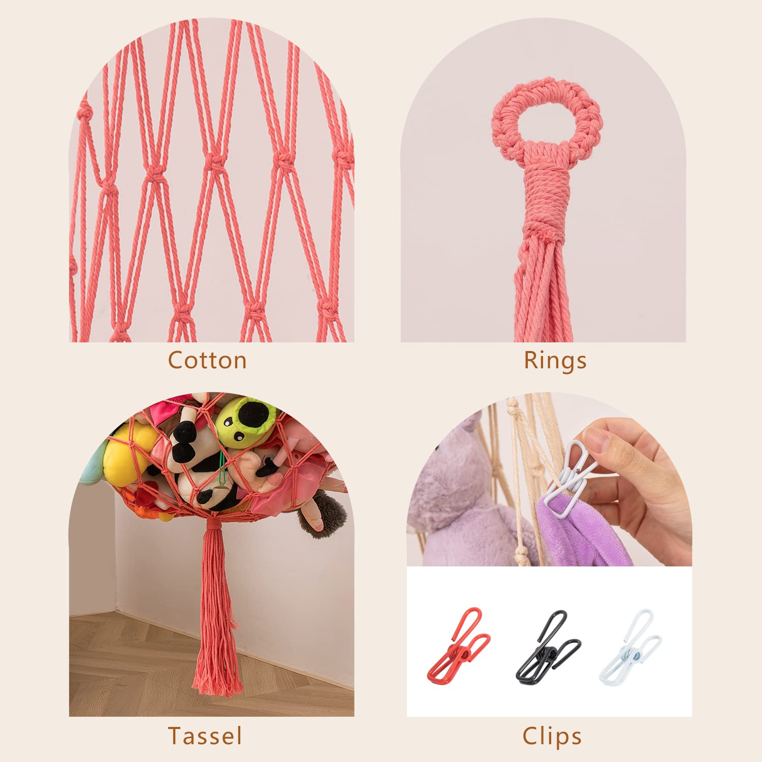 Knuffelnet - Hangmat voor vlakke wandophanging - Handgemaakt macramé - Wit