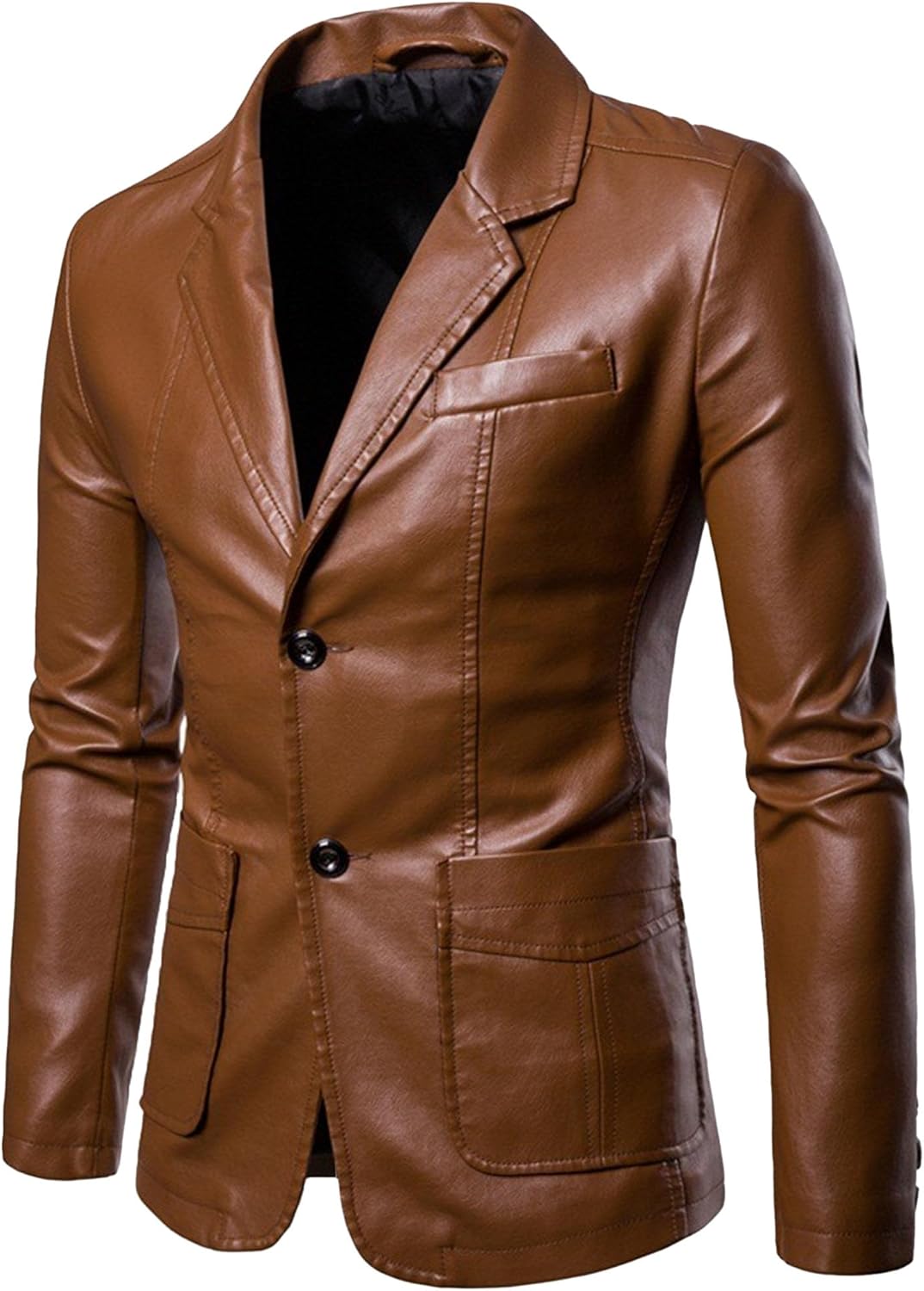JEKE-DG Men's Blazer Collar Button Down Coat Faux Leather Casual Coat Jacket Business Classic Spring Fall Coats