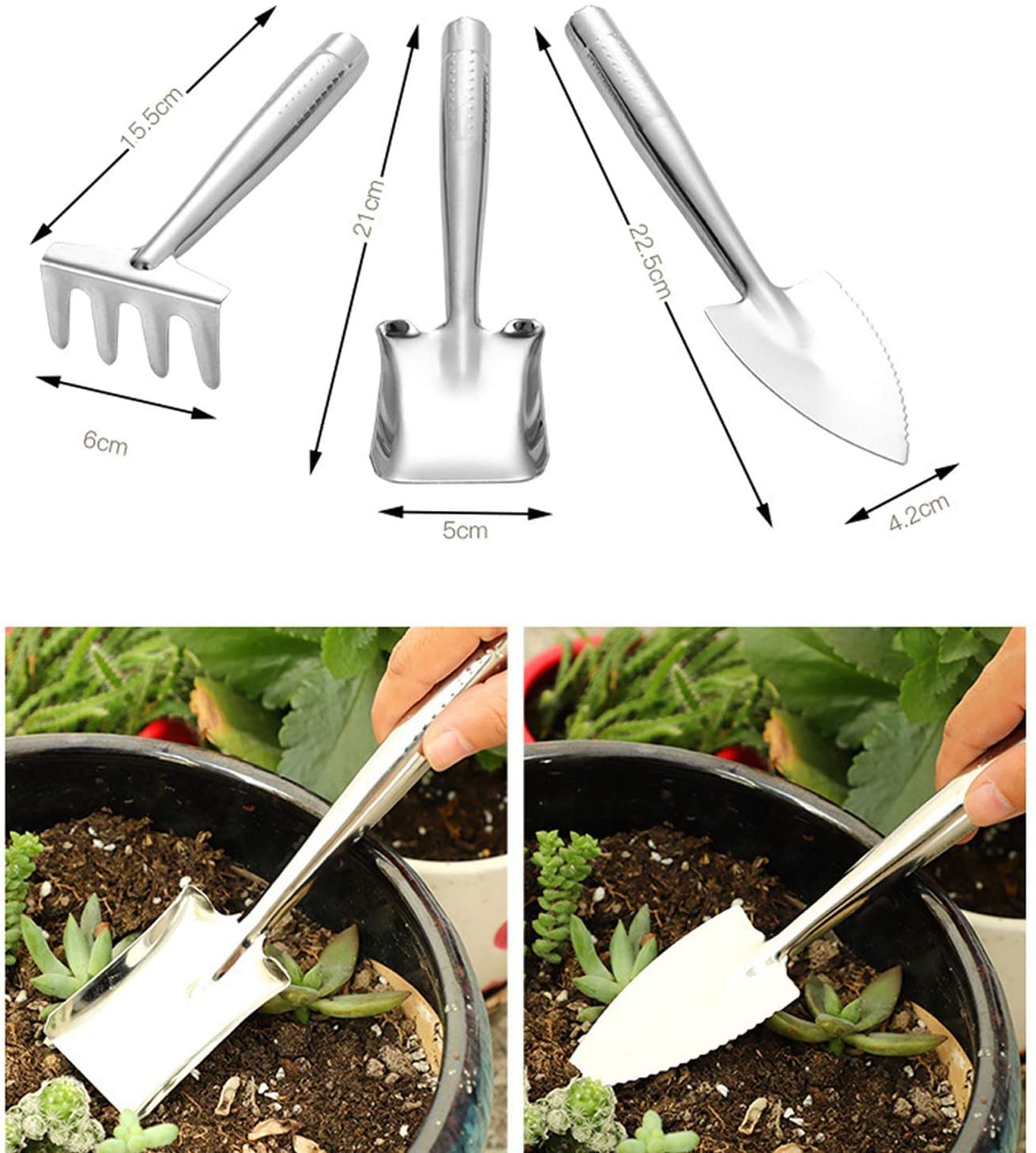Garden Tool Set 3 Piece Heavy Duty Stainless Steel Gardening Tool Set Portable Flowers Garden Tools for Transplanting Weeding Digging and Planting