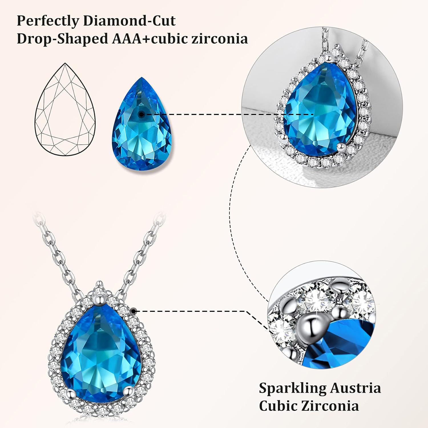 Bestyle Sparkling 925 Sterling Silver Birthstone Necklaces for Women, Created Heart/Round/Teardrop/Square Crystal Solitaire Pendant Diamond Necklace, Great Birthday/Anniversary/Wedding Gifts - Image 3