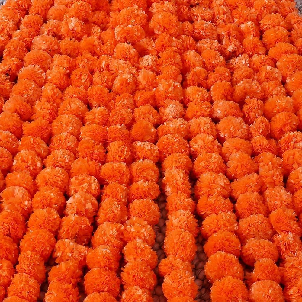 One Best Deal Burnt Orange Obd 5 X Artificial Marigold Flowers Faux Garland Flowers 5 Feet Indian Marigold Garland For Diwali Pooja Decoration Traditional Wedding Home Mehndi Decor & Outdoor Party (Burnt Orange)