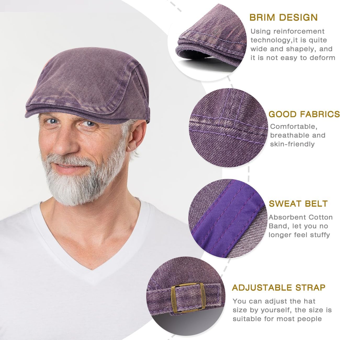 Mens Denim Cotton Newsboy Cap Ivy Gatsby Driving Hunting Cabbie Hat - Image 2