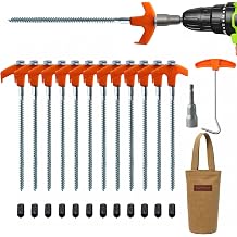 12-Pack Heavy Duty Screw-in Tent Stakes with Drill Adapter & Storage Bag, 8 Galvanized Ground Anchors for Camping, Canopy, Gazebo, Tents, Awnings, Trampolines & Outdoor Securing