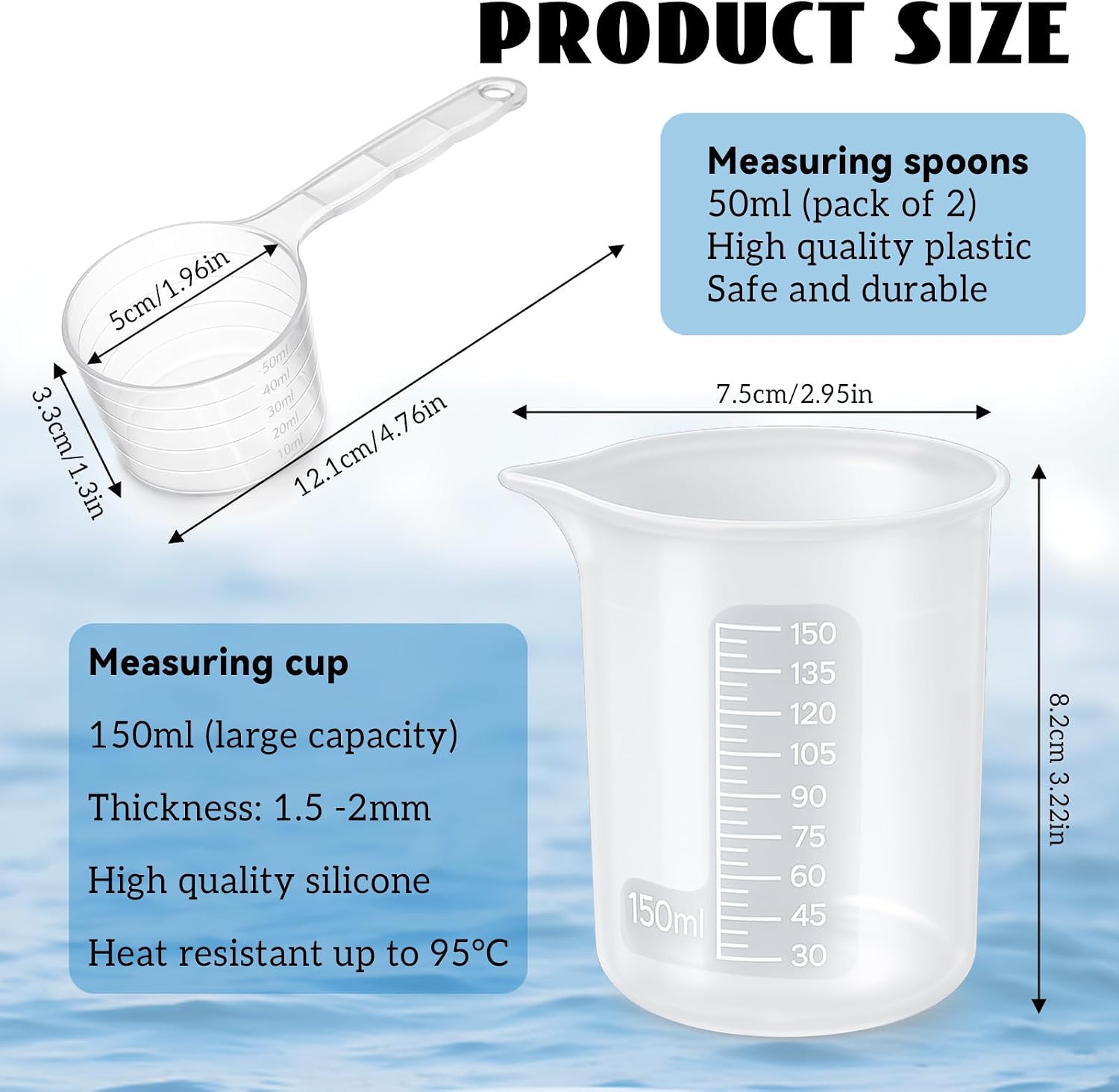 150ml Silicone Laundry Measuring Cup with 50ml Measuring Spoons, Laundry Dosing Cup Powder, Reusable Liquid Detergent Dispenser Mixing with Scale for Bathroom DIY Craft Resin Dormitory Home Hotel