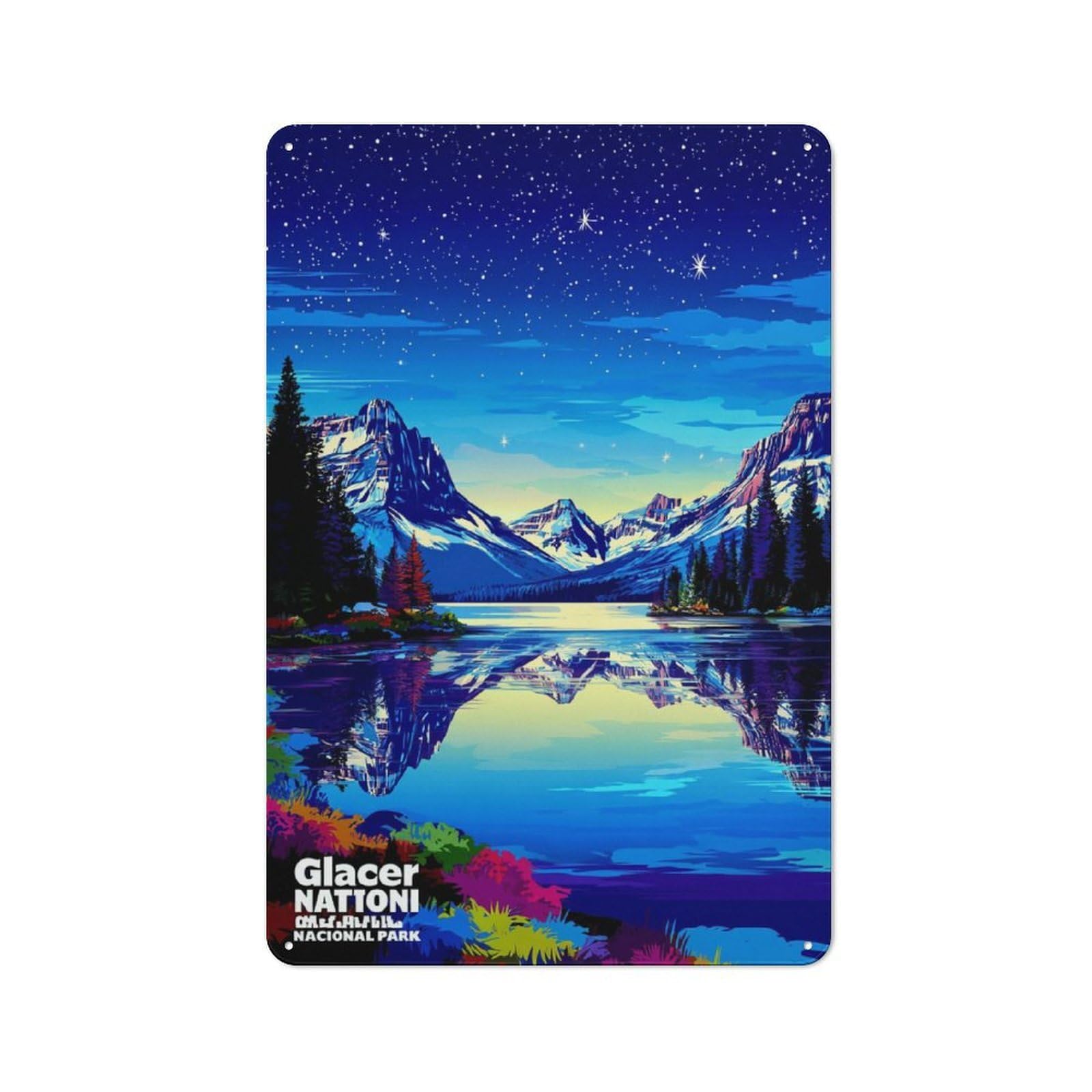Junmoney Glacier National Park Reflections Office Metal Sign With Design 30X20cm, Classic Study Room Decor For Office, Study, Studio Or Hallway