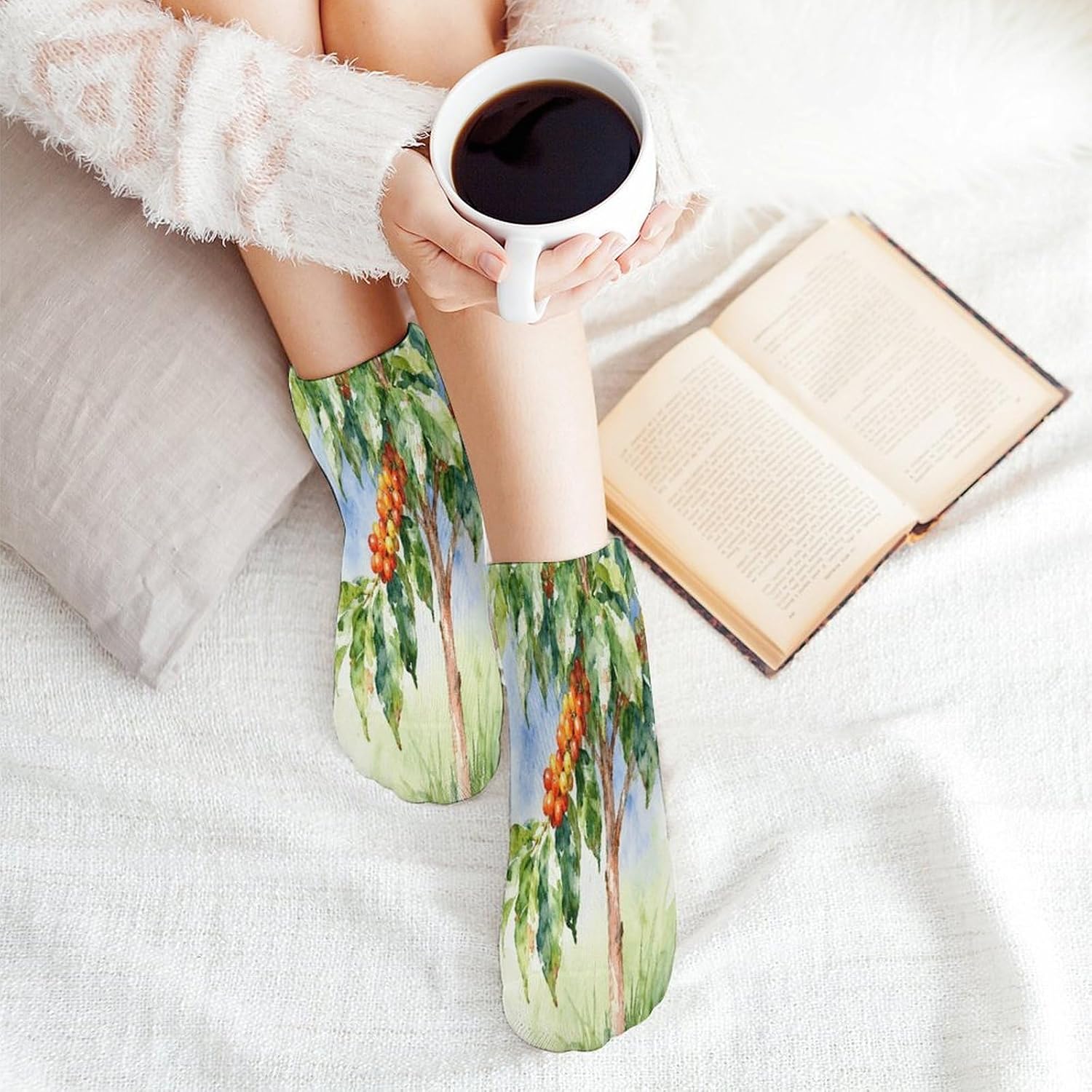 Coffee Tree Crew Sock for Men Women Funny Novelty Socks Athletic Ankle Socks Comfort Soft Low Cut Tab Sock 5 Pairs