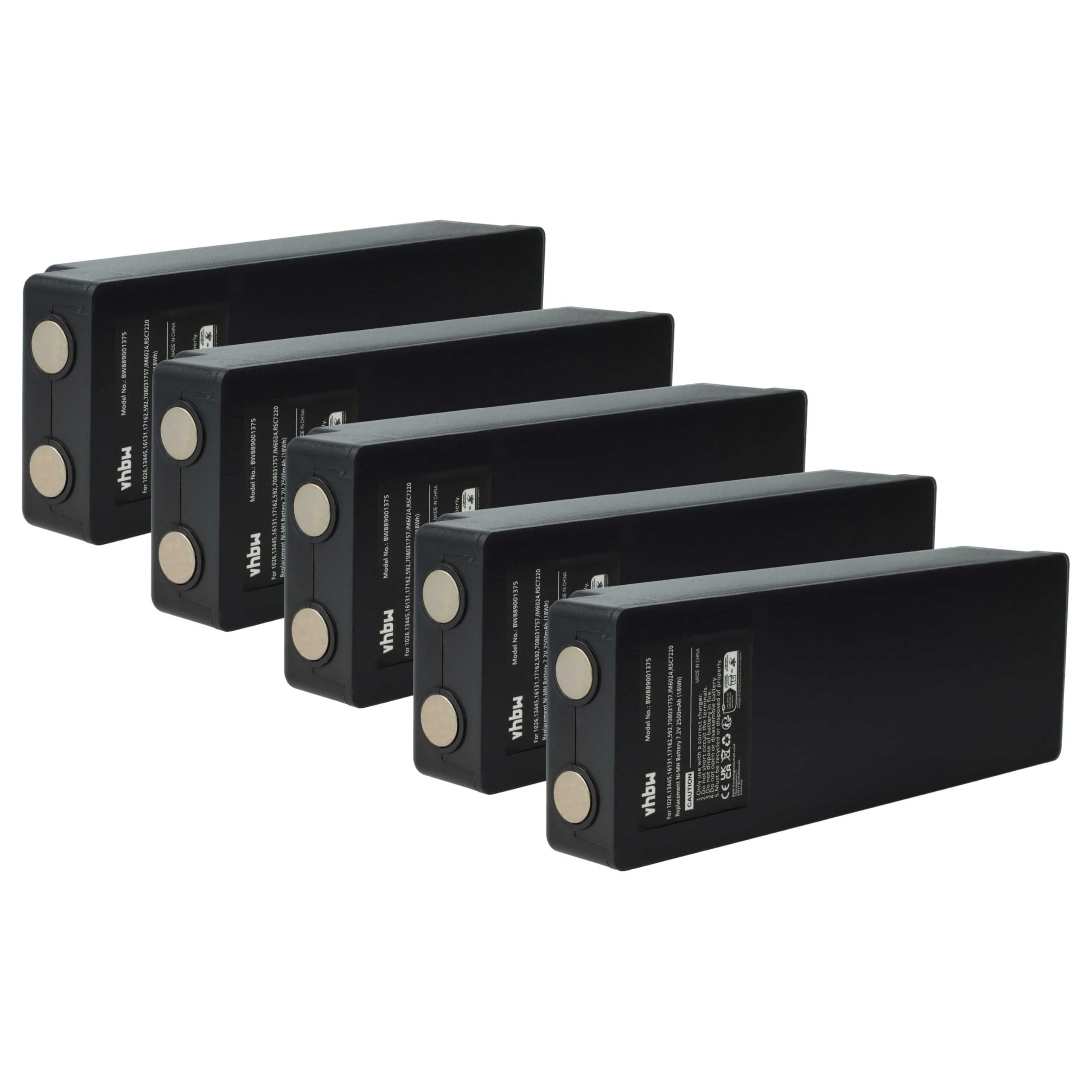 vhbw 5X batería Compatible con Scanreco Palfinger, RC400, PALFINGER 592 Mando a Distancia Industrial (2500 mAh, 7,2 V, NiMH) - Negro