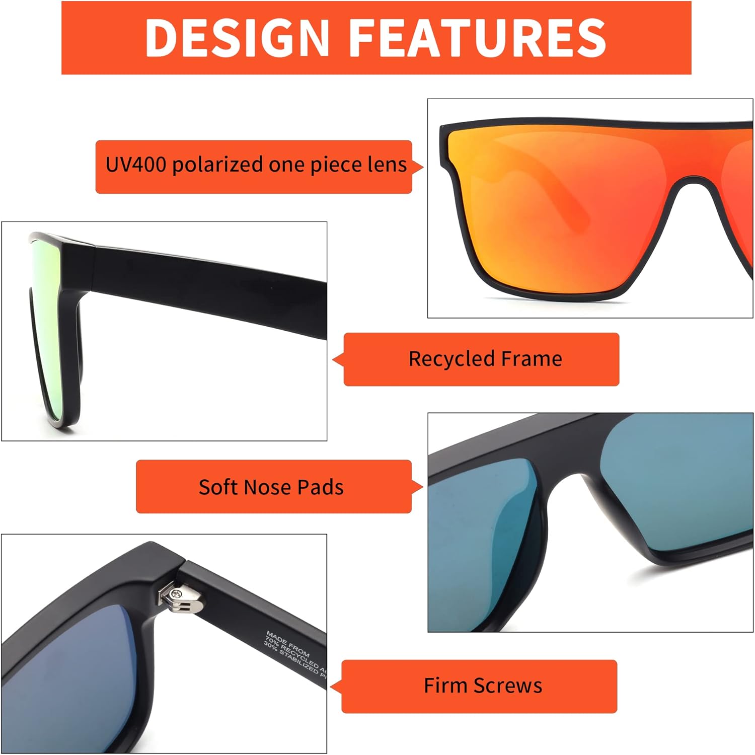 GLINDAR Oversized Square Polarized Sunglasses for Men Women, One Piece Shield Shades UV400 Protection - Image 4