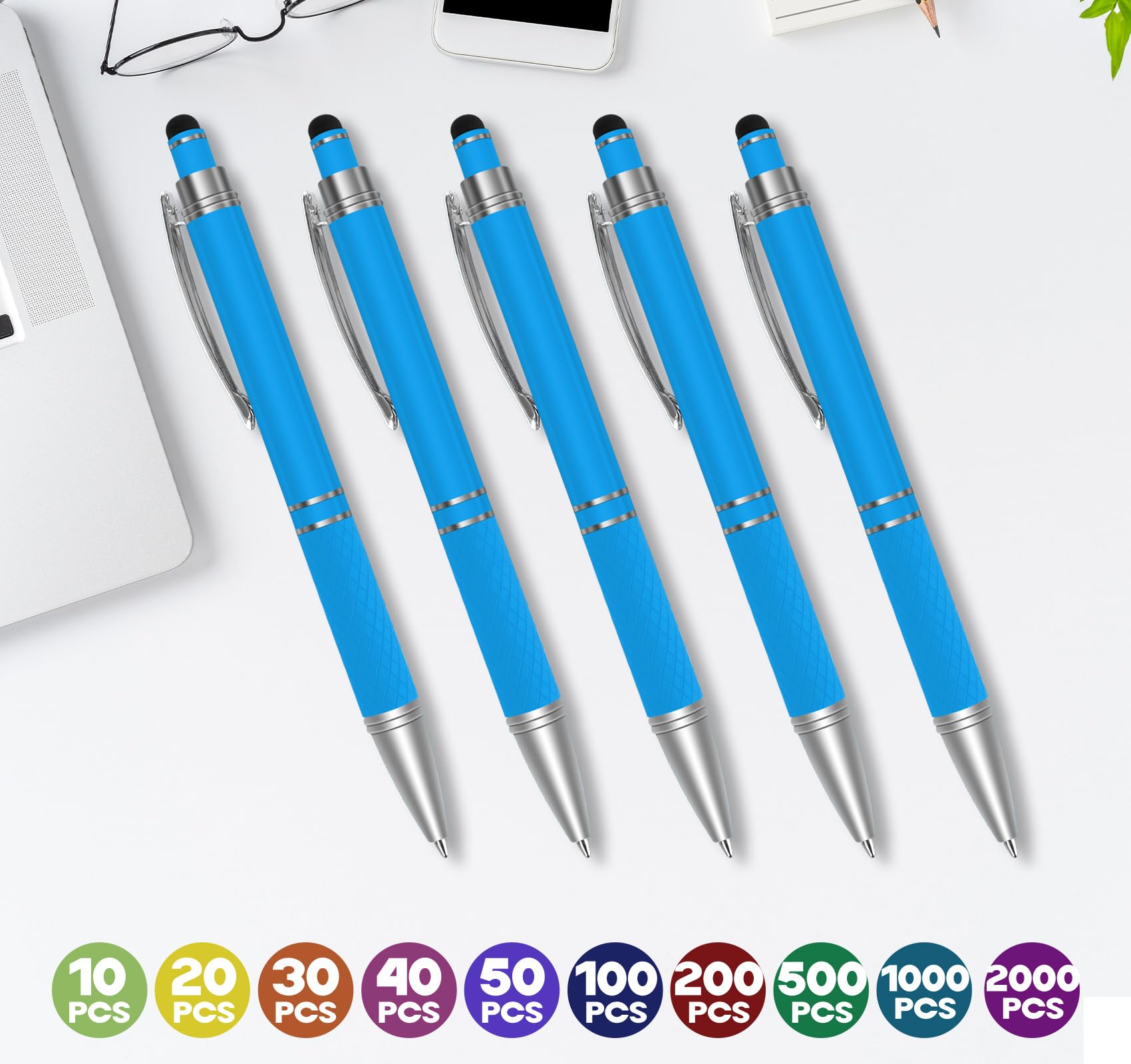 Homewit 10–1000 STK Kugelschreiber Personalisiert mit Gravur,Touchpen,200 | Werbekugelschreiber für Firmenwerbung, Messen, Büros, Schulen, Abschlussfeiern, als Kunden-, Mitarbeiter- & Businessgeschenk