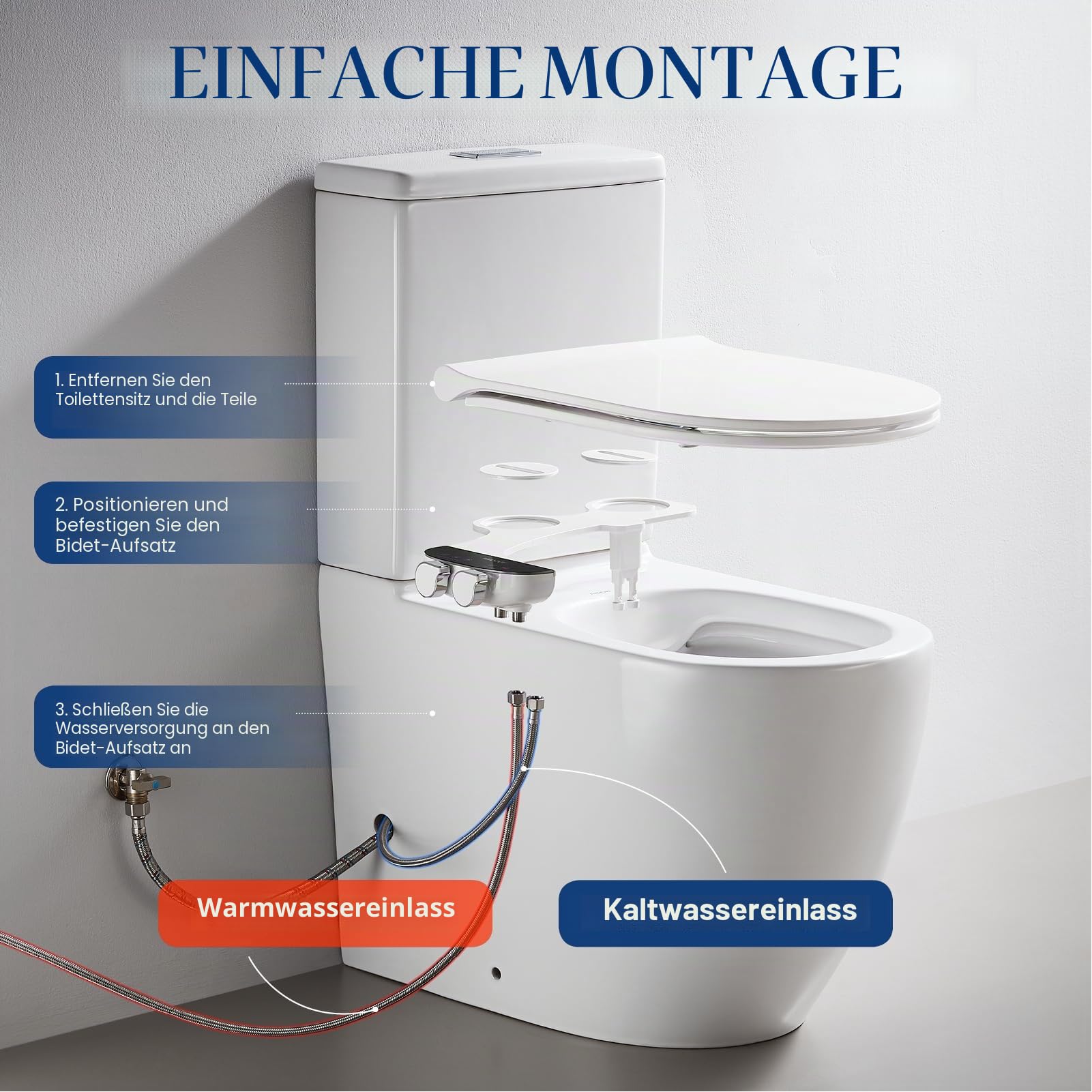 Bidet Aufsatz für Toilette,Cold/Heiß Water Bidet Dusch-WC,mit Einziehbare selbstreinigende Doppeldüsen,Wasserstrahl regulierbar,WC-Aufsatz,Front- und Heckreinigung,Po-Dusche,TT18NA
