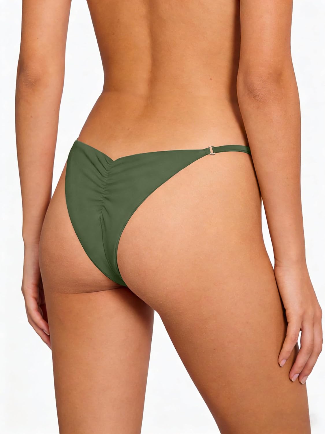 Women's Low Rise Bikini Bottom with Side Straps Cheeky Cut Strappy Thong Swim Bottom Stretchy Swimsuit Brief