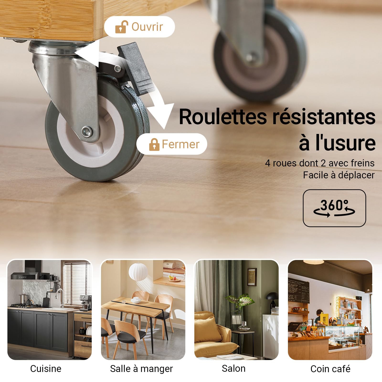 SoBuy Desserte de Cuisine à roulettes, Plan INOX & Freins, 115x92x46cm