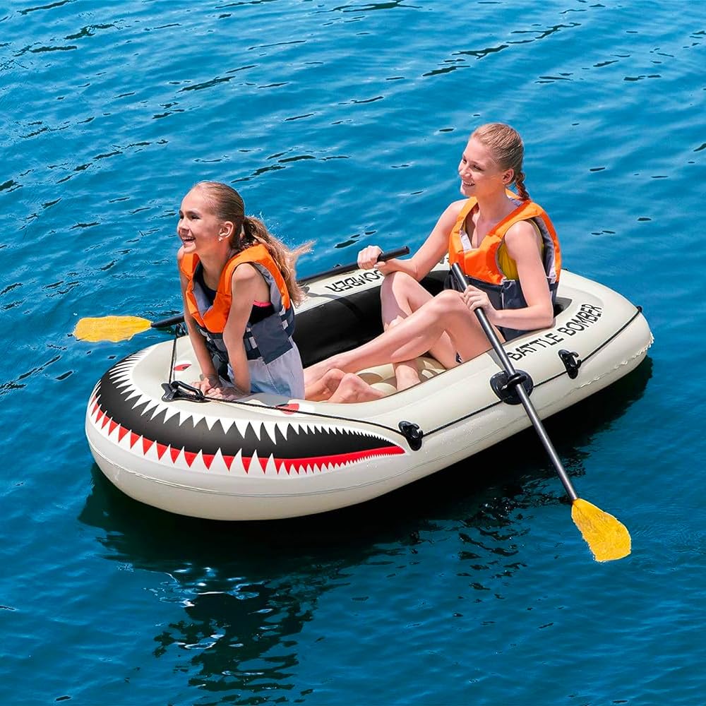 Canotto Gonfiabile per 1 Adulto ed 1 Bambino Ideale per Mare, Lago e Fiume - Gommone Resistente con Manico per il Trasporto, Linea d'Ancoraggio e 2 Pagaie, in PVC, 188x98x30cm, Beige