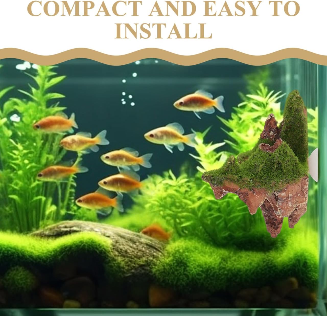 Yardwe 2Pcs Floating Island Aquarium Decor Simulated Mountain Rocks with Suction Cup Lightweight Moss Rock for Fish Tank Landscaping Easy Setup for Stress Habitat