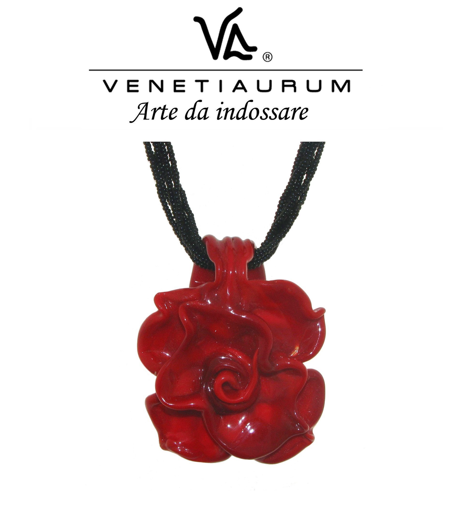 Venetiaurum - Collana per Donna Con Pendente a Rosa Rossa In Vetro Originale Di Murano E Argento 925 - Gioiello Made In Italy Certificato