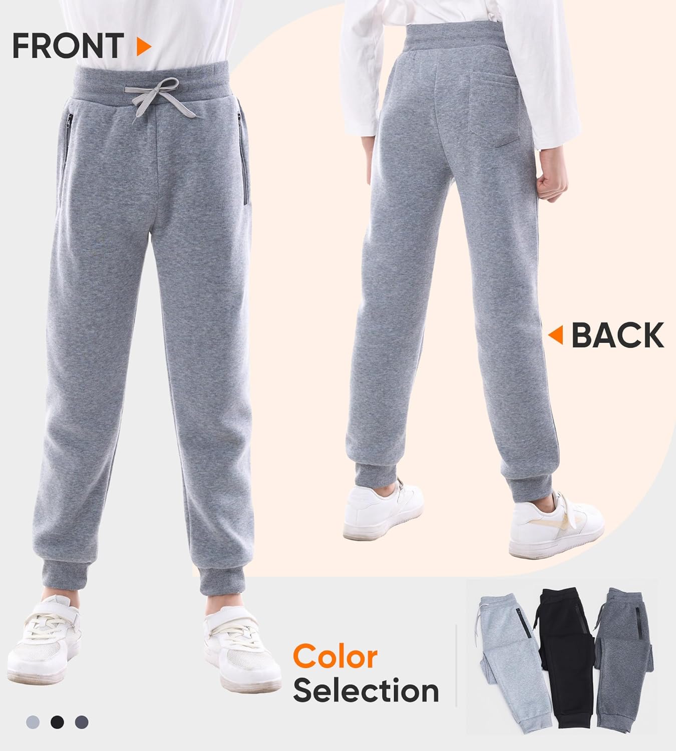 Boys Athletic Sweatpants, 3 Pack Kids Fleece Casual Jogger Pants with Zipper Pockets Size 4-20 - Image 5