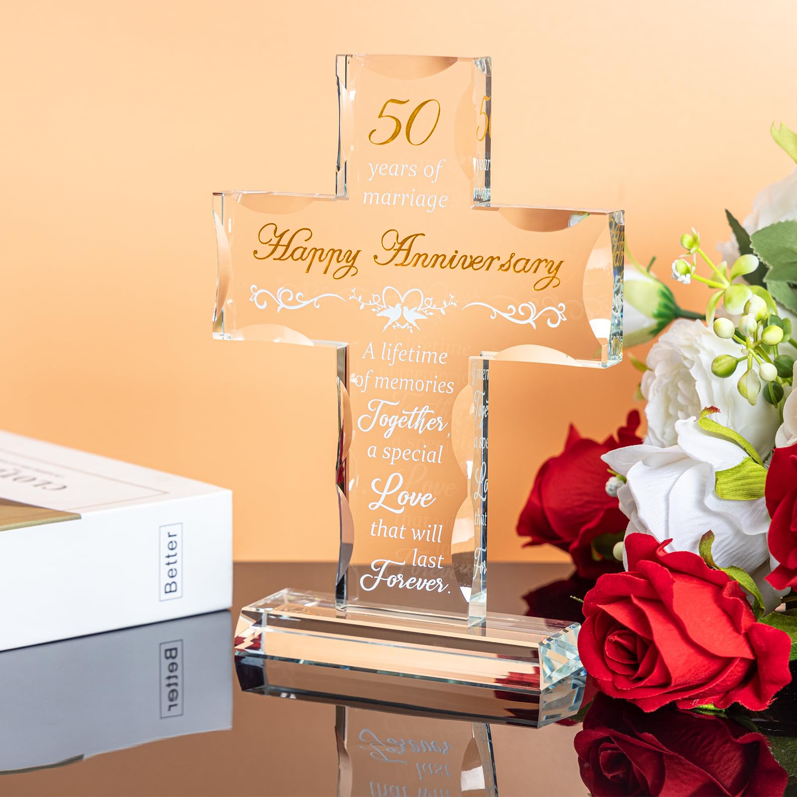 Cadeau Original Pour 50 Ans De Mariage - Objet En Cristal K9 Gravé Au Laser "50 Years Of Love"