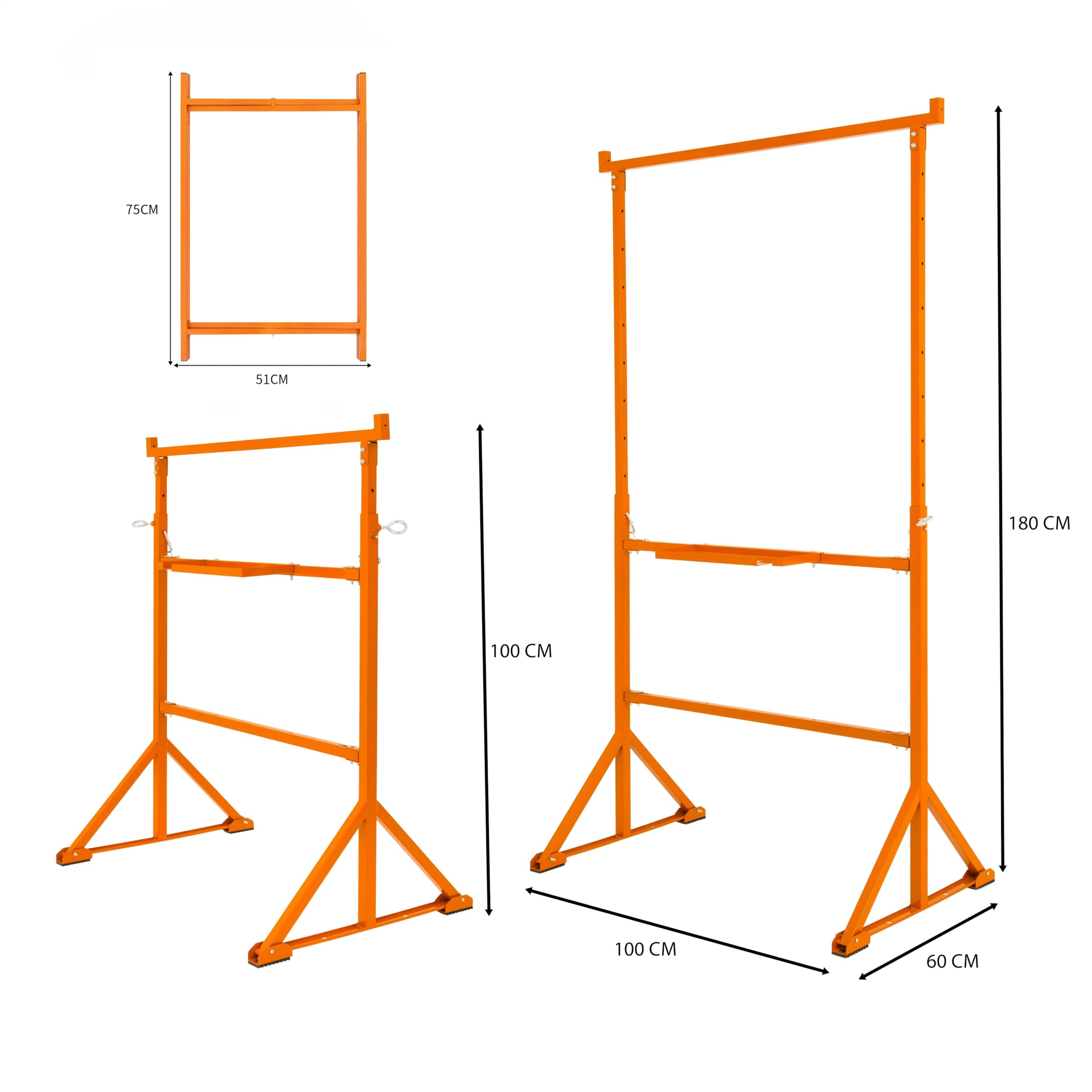 4x Arbeitsböcke & 5x Mörtelbrettständer 750 mm H Hochbelastbarer Stahl Klappbar Verriegelungsmechanismus Sägebock Arbeitstisch Höhenverstellbar Hohe Tragfähigkeit Werkzeugablage Haken Befestigungsset
