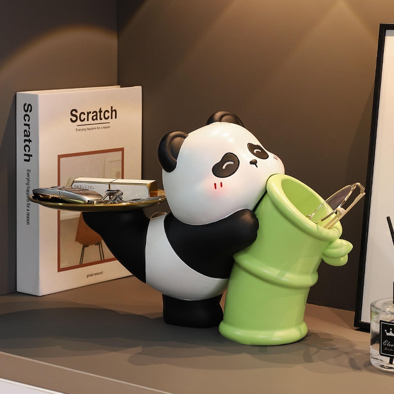 Taca na klucze Panda, kreatywny materiał żywiczny Taca na drobiazgi na biurko, Taca Rzeźba pandy z żywicy, Taca na klucze do przechowywania biżuterii w przedpokoju, Ozdoba Salon