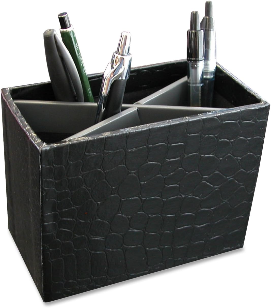 Aurora GB PROformance Pencil Cup, 5 3/8 in. L x 2 7/8 in. W x 4 1/8 in. H, Black, Croc Embossed, Lava Gray Trim, Eco-Friendly, Recyclable, Made in USA (AUA09015)