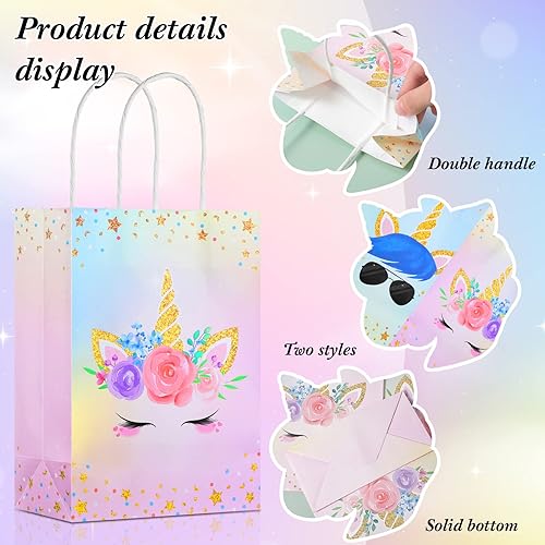 Miniatura 4 de 16 bolsas de unicornio para fiesta con asas, bolsas de regalo de unicornio para regalos de fiesta de cumpleaños